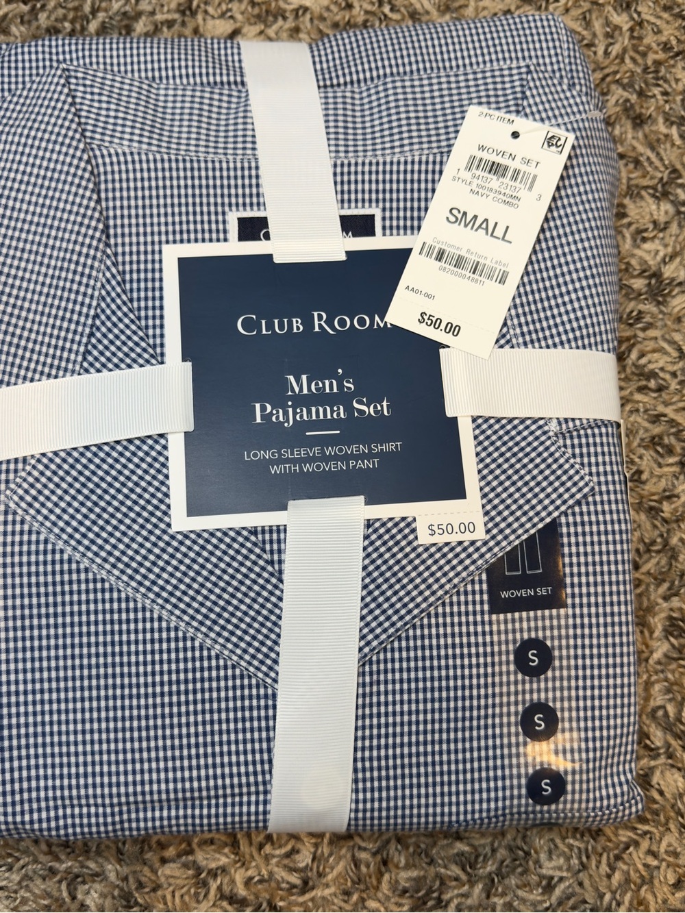 Club Room Men's Navy & White Gingham Pajama Shirt Set